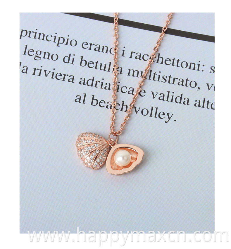 Wholesales silver rose gold shell pearl necklace 925 sterling silver for women